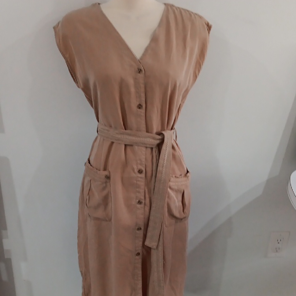 Denmark Cream Brand Waistcoat Tan Button-Down Dress